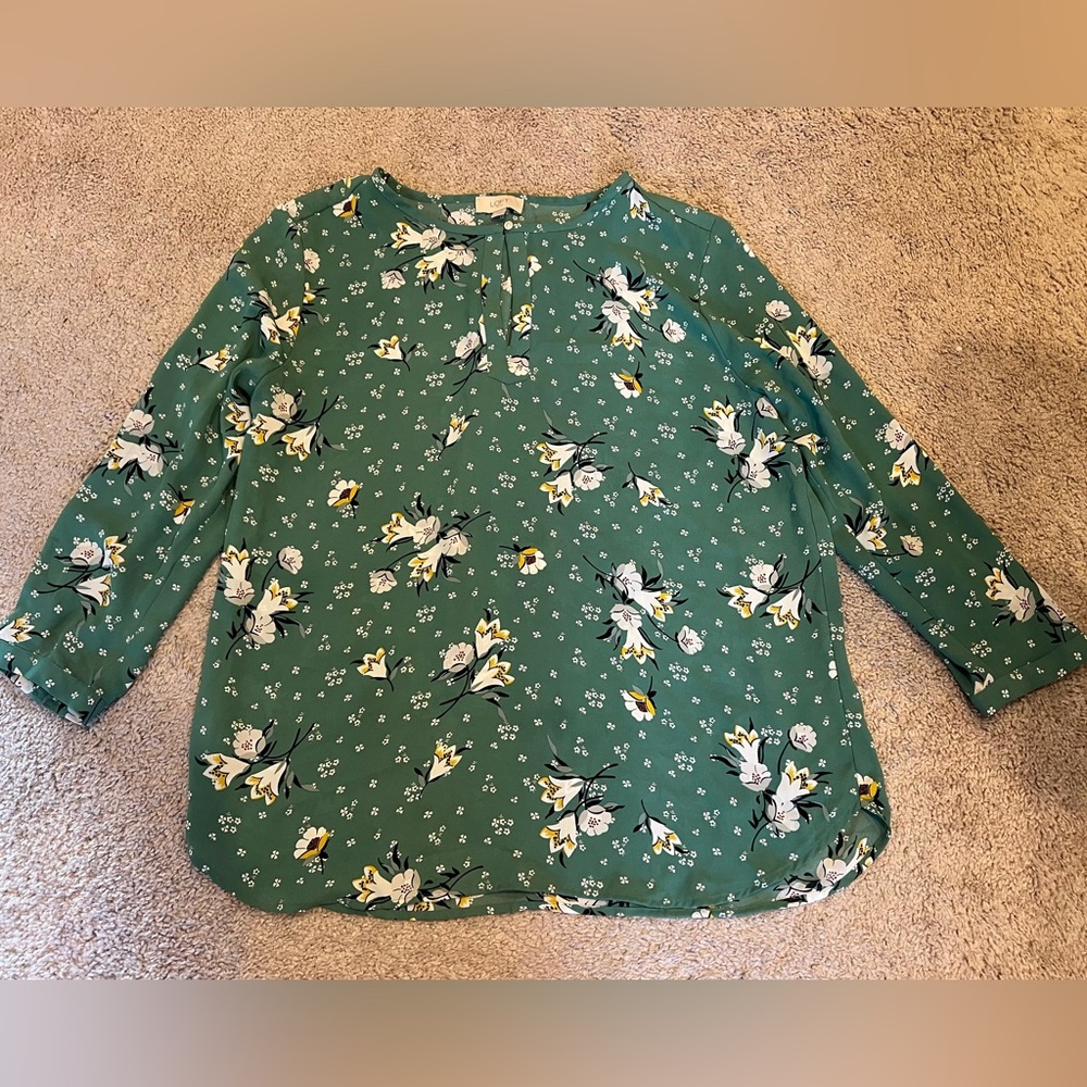 Loft Green Floral Blouse Shirt